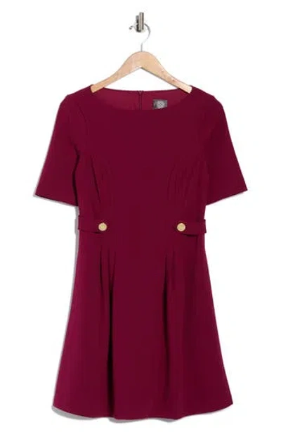 Vince Camuto Elbow Length Sleeve Scuba Crepe Fit & Flare Dress In Burgundy