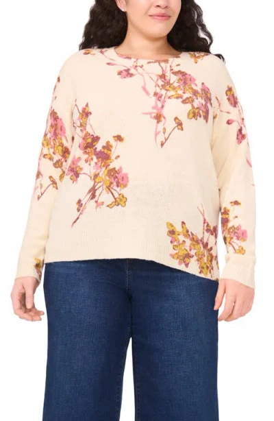 Vince Camuto Plus Size Electric Bouquet Crewneck Sweater In Brown