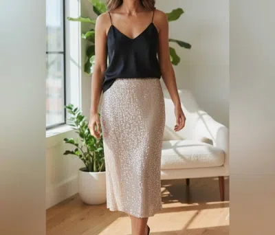 Vince Camuto Elegant Sequin Midi Skirt In Rose Gold In Silver