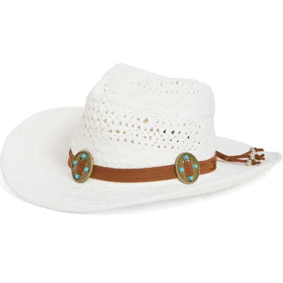Vince Camuto Embellished Braided Band Cowboy Hat In White