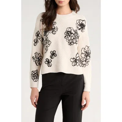Vince Camuto Embroidered Crewneck Sweater In Neutral
