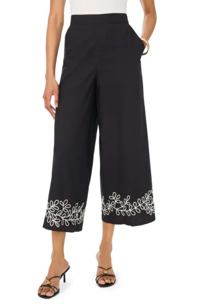 Vince Camuto Embroidered Cutout Crop Pants In Black
