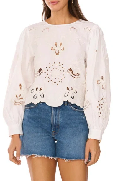 Vince Camuto Embroidered Cutwork Cotton Poplin Top In White