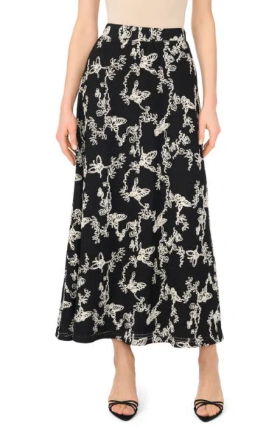 Vince Camuto Embroidered Floral A-line Maxi Skirt In Black
