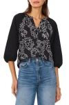Vince Camuto Embroidered Floral Button-up Shirt In Rich Black