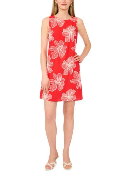 Vince Camuto Embroidered Floral Sleeveless A-line Dress In Red