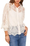 VINCE CAMUTO EMBROIDERED LACE BUTTON-UP BLOUSE