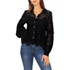 Vince Camuto Embroidered Lace Button-up Blouse In Rich Black
