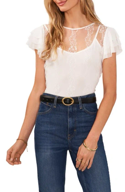 Vince Camuto Embroidered Mesh Top In Ultra White