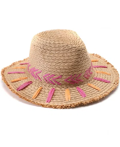 Vince Camuto Embroidered Straw Panama Hat In Tan