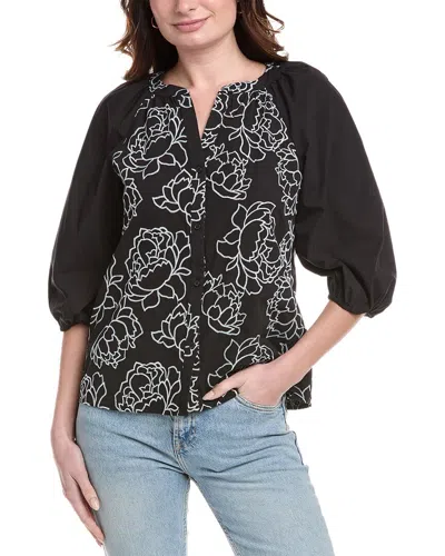 Vince Camuto Embroidered Top In Black