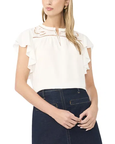 Vince Camuto Embroidery Ruffle Blouse In White