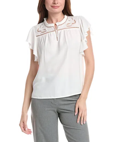 Vince Camuto Embroidery Ruffle Blouse In White