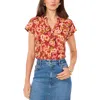 Vince Camuto Print Split Neck Top In Multi