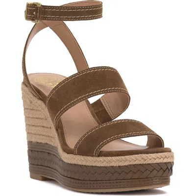 Vince Camuto Esmia Ankle Strap Platform Wedge Sandal In Brown