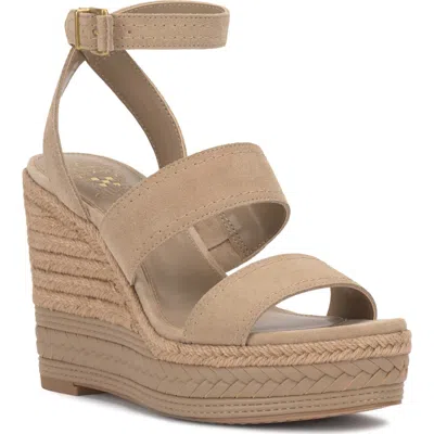 Vince Camuto Esmia Ankle Strap Platform Wedge Sandal In Brown