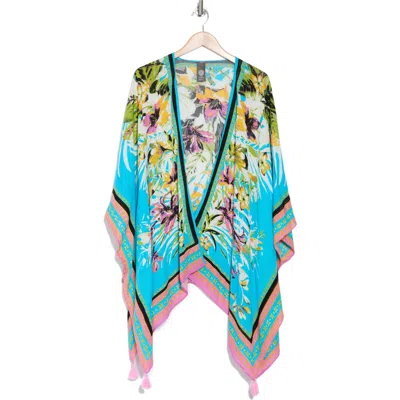 Vince Camuto Exotic Blooms Crinkle Topper In Blue Multi