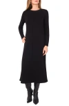 Vince Camuto Exposed Center Seam Long Sleeve Midi Sweater Dress In Black