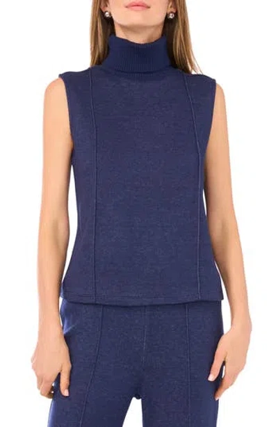 Vince Camuto Exposed Seam Detail Sleeveless Knit Turtleneck Top In Blue