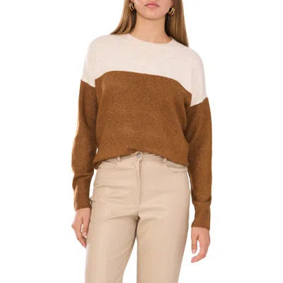 Vince Camuto Extended Shoulder Colorblock Sweater In Toasted