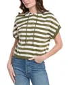 Vince Camuto Stripe Short Sleeve Hooded Sweater In Green