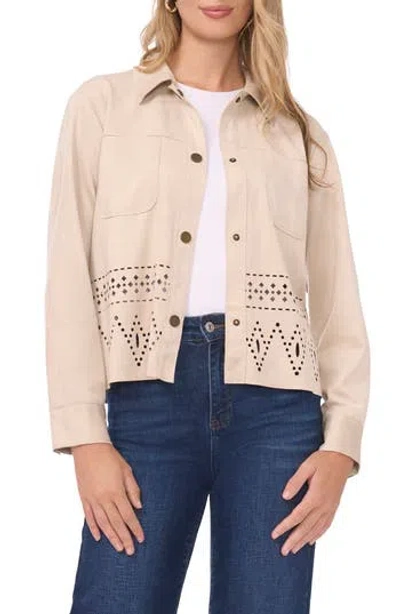 Vince Camuto Eyelet Cutout Hem Faux Suede Jacket In Neutral
