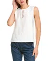 Vince Camuto Lattice Inset Keyhole Back Sleeveless Top In White