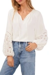 Vince Camuto Eyelet Accent Split Neck Top In Ultra White