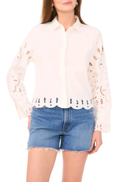 Vince Camuto Eyelet Detail Linen Blend Button-up Shirt