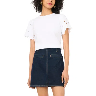 Vince Camuto Eyelet Embroidered Sleeve T-shirt In White