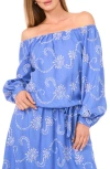 Vince Camuto Eyelet Off The Shoulder Long Sleeve Top In Blue