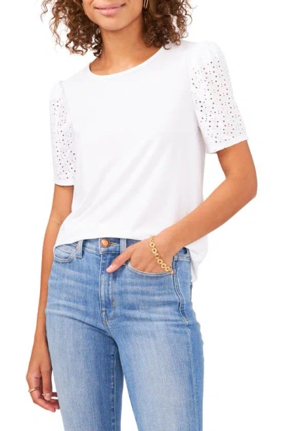 Vince Camuto Puff Sleeve Eyelet Knit Top In Ultra Whit