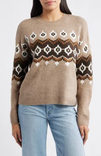 Vince Camuto Fair Isle Crewneck Sweater In Brown