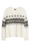 Vince Camuto Fair Isle Crewneck Sweater In Gray
