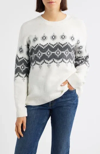 Vince Camuto Fair Isle Crewneck Sweater In White