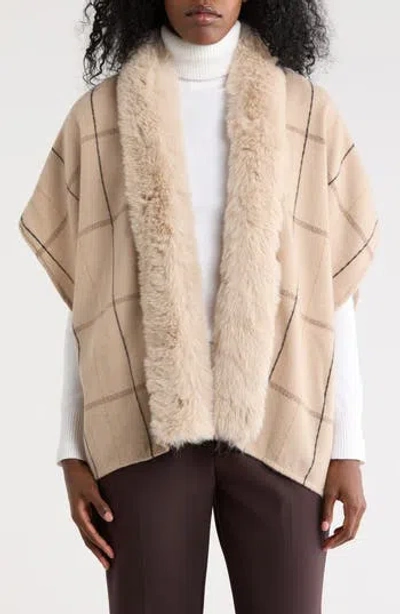 Vince Camuto Faux Fur Collar Plaid Ruana In Multi