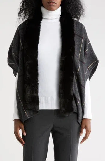 Vince Camuto Faux Fur Collar Plaid Ruana In Multi
