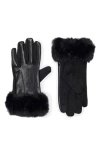 Vince Camuto Faux Fur Cuff Faux Leather Gloves In Black