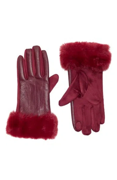 Vince Camuto Faux Fur Cuff Faux Leather Gloves In Burgundy