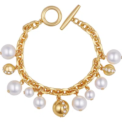 Vince Camuto Faux Pearl & Crystal Charm Toggle Bracelet In Gold
