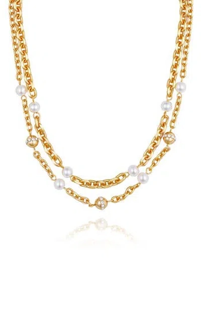 Vince Camuto Faux Pearl & Crystal Station Layered Necklace In Gold