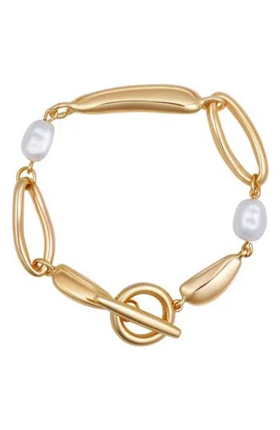 Vince Camuto Faux Pearl Nugget Toggle Bracelet In Gold