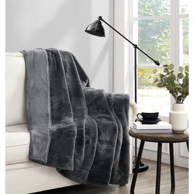 Vince Camuto Faux Rabbit Fur Gift Boxed Throw In Gray