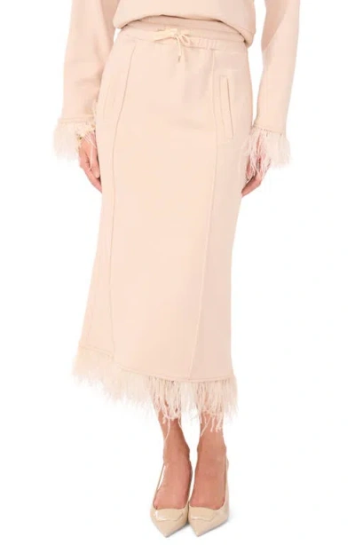 Vince Camuto Feather Trim Drawstring Waist Midi Skirt In Rosewater