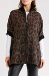 Vince Camuto Feathersoft Leopard Zip-up Topper In Brown