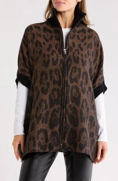 Vince Camuto Feathersoft Leopard Zip-up Topper In Brown