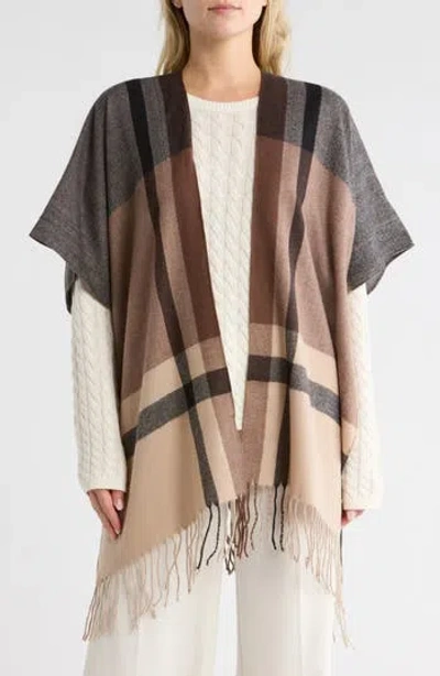 Vince Camuto Feathersoft Plaid Oversize Topper In Brown