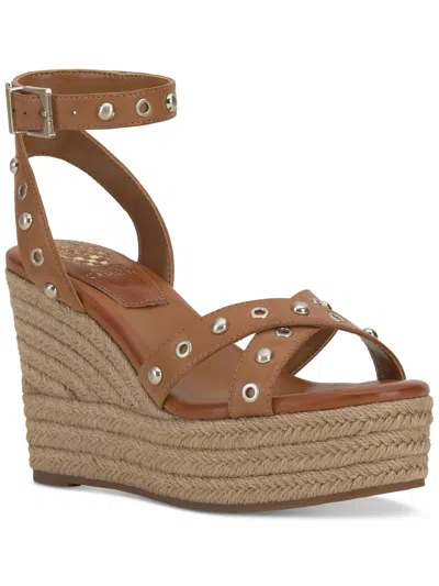 Vince Camuto Feegella Womens Ankle Strap Almond Toe Wedge Sandals In Brown