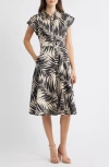 Vince Camuto Fern Print Cotton Poplin Midi Shirtdress In Black Sand