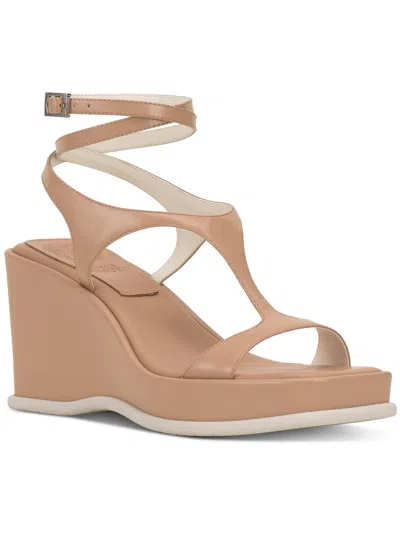 Vince Camuto Fetemee Womens Leather Slip On Wedge Sandals In Beige